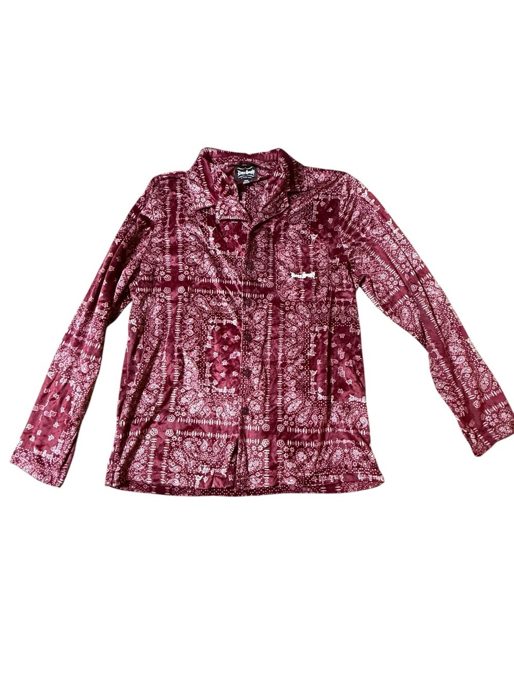 Dogg Supply PJ Shirt Mens M Snoop Dogg Pajama Top Burgundy Bandana Paisley